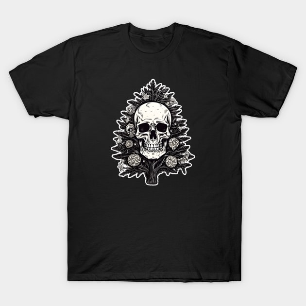 Black Christmas tree skull T-Shirt by beangeerie